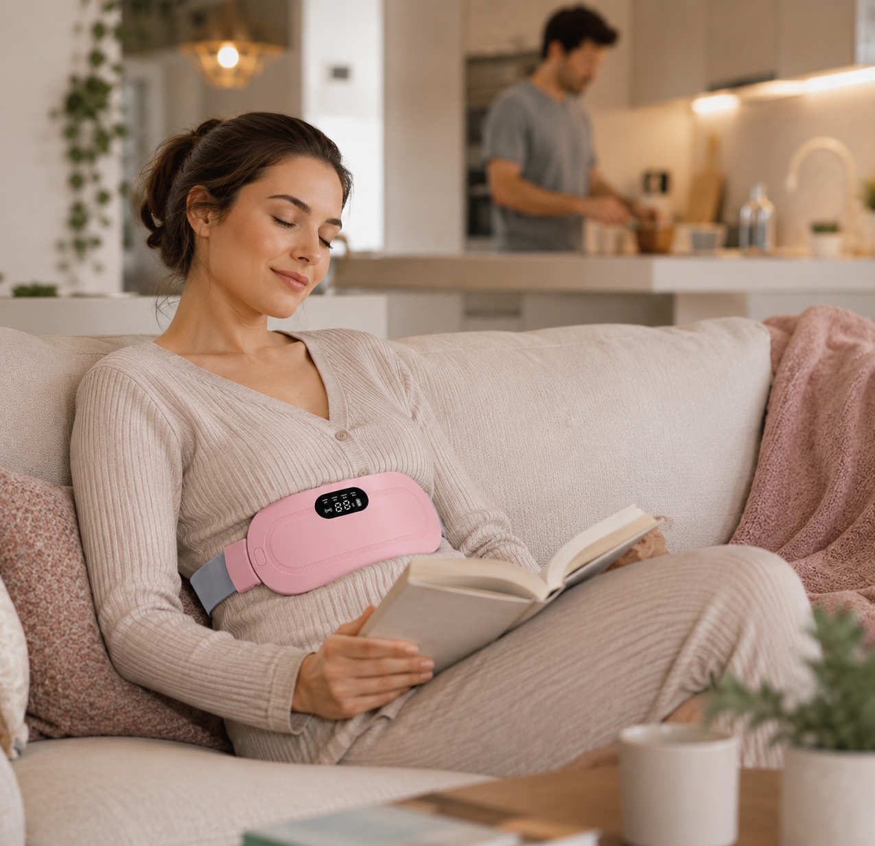 Woman relaxing with MenstruWarm